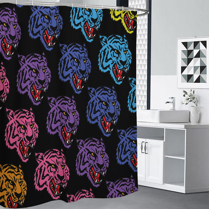 Colorful Tiger Head Pattern Print Premium Shower Curtain