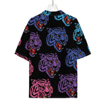 Colorful Tiger Head Pattern Print Rayon Hawaiian Shirt