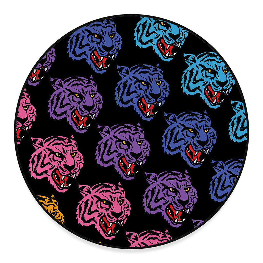 Colorful Tiger Head Pattern Print Round Floor Mat