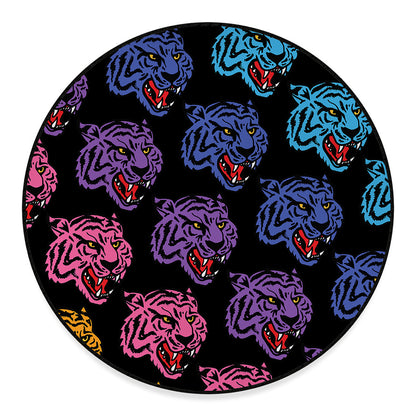 Colorful Tiger Head Pattern Print Round Floor Mat