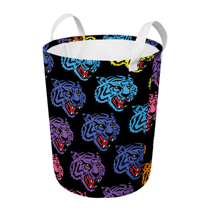 Colorful Tiger Head Pattern Print Round Laundry Basket
