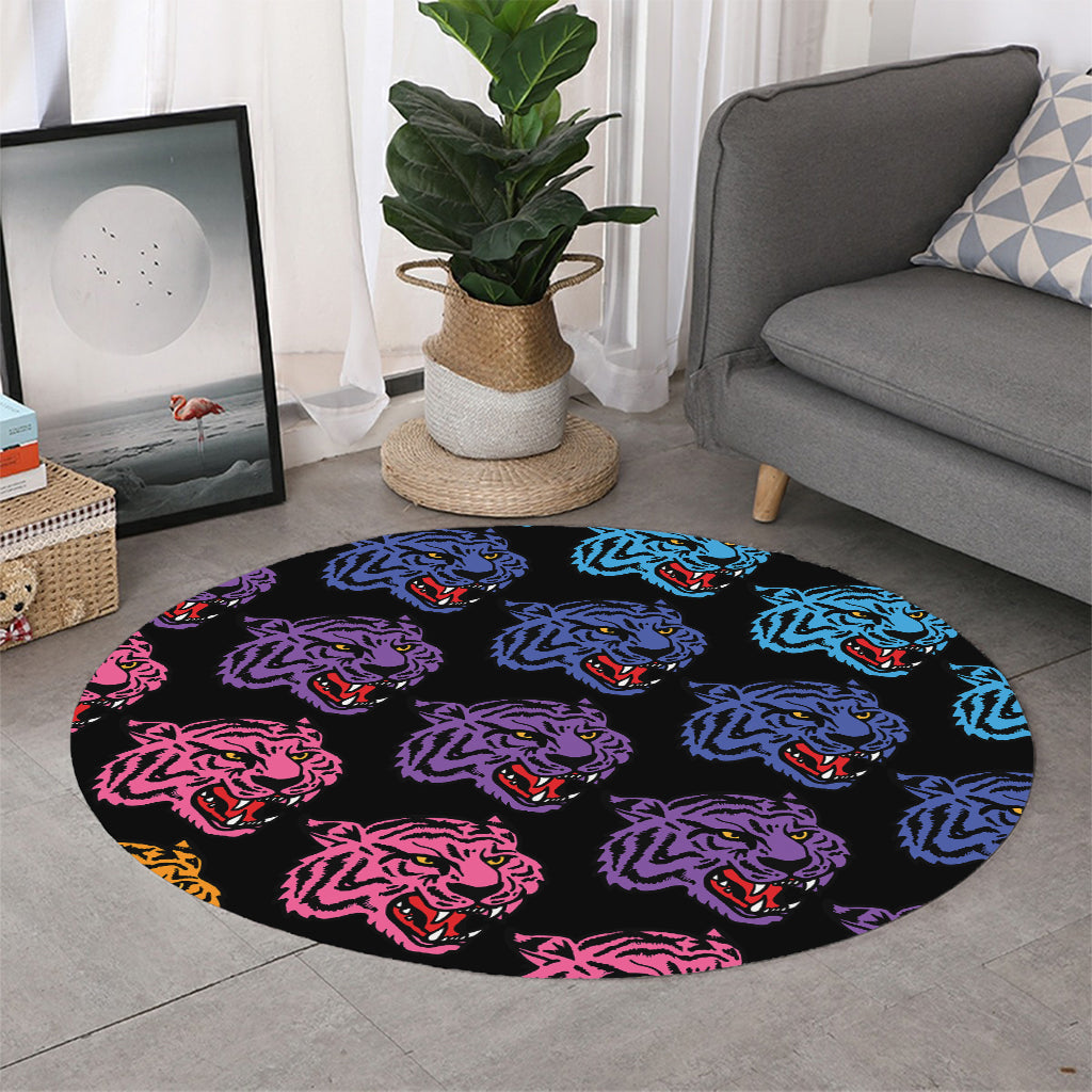 Colorful Tiger Head Pattern Print Round Rug