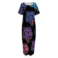 Colorful Tiger Head Pattern Print Short Sleeve Long Nightdress