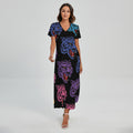 Colorful Tiger Head Pattern Print Short Sleeve Maxi Dress