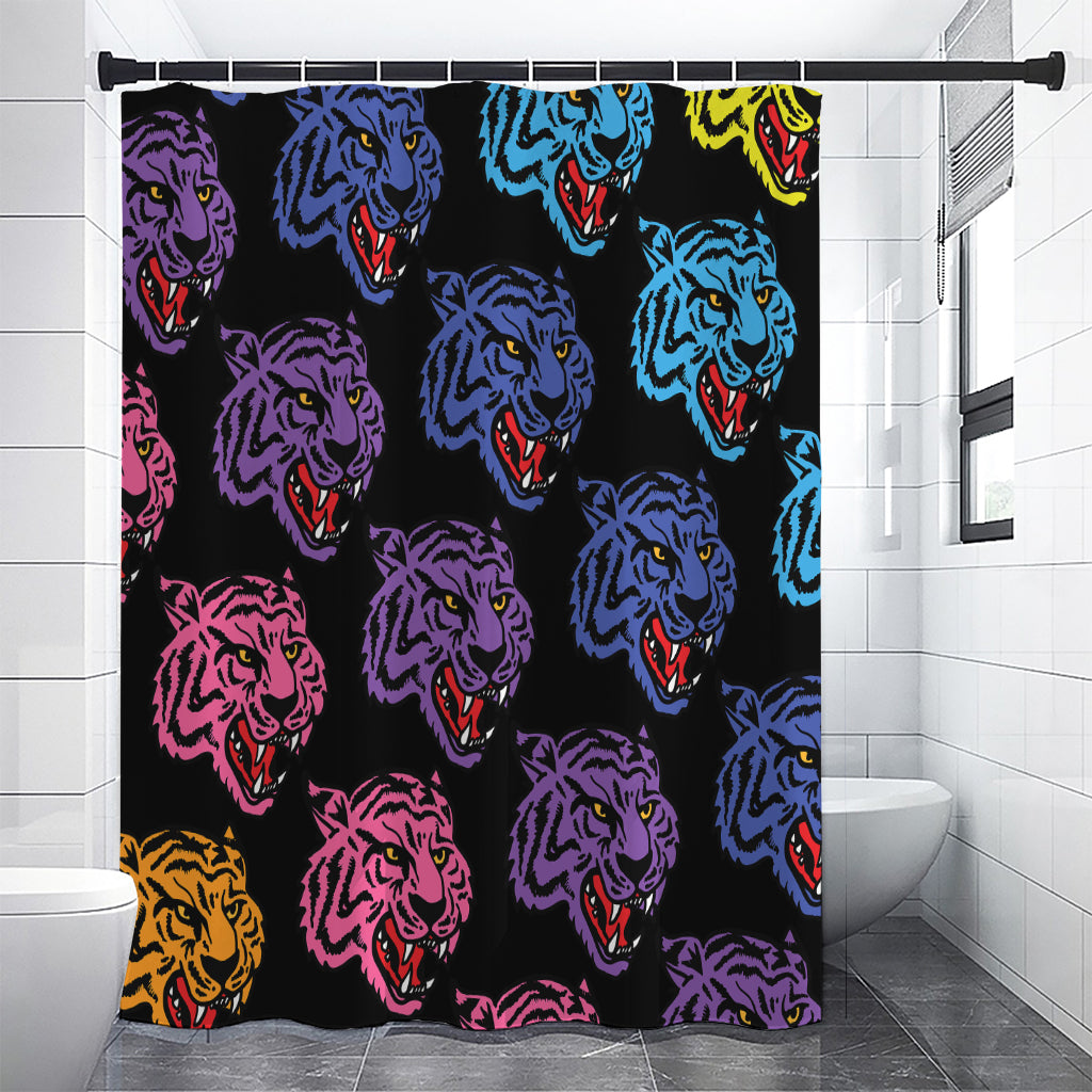 Colorful Tiger Head Pattern Print Shower Curtain
