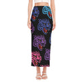 Colorful Tiger Head Pattern Print Side Slit Maxi Skirt
