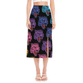 Colorful Tiger Head Pattern Print Side Slit Midi Skirt