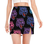 Colorful Tiger Head Pattern Print Side Slit Mini Skirt