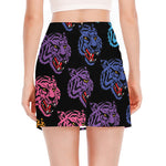 Colorful Tiger Head Pattern Print Side Slit Mini Skirt