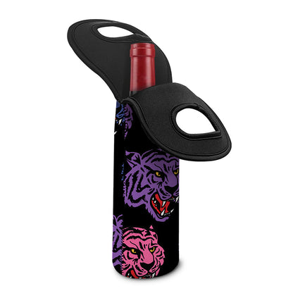 Colorful Tiger Head Pattern Print Single Neoprene Wine Tote