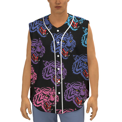 Colorful Tiger Head Pattern Print Sleeveless Baseball Jersey