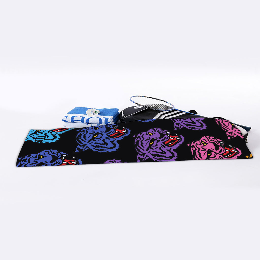 Colorful Tiger Head Pattern Print Sports Towel