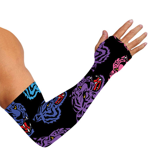 Colorful Tiger Head Pattern Print Sun Protection Arm Sleeves