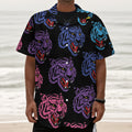 Colorful Tiger Head Pattern Print Textured Short Sleeve Shirt