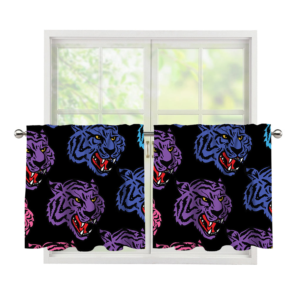 Colorful Tiger Head Pattern Print Tier Curtains