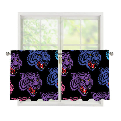Colorful Tiger Head Pattern Print Tier Curtains