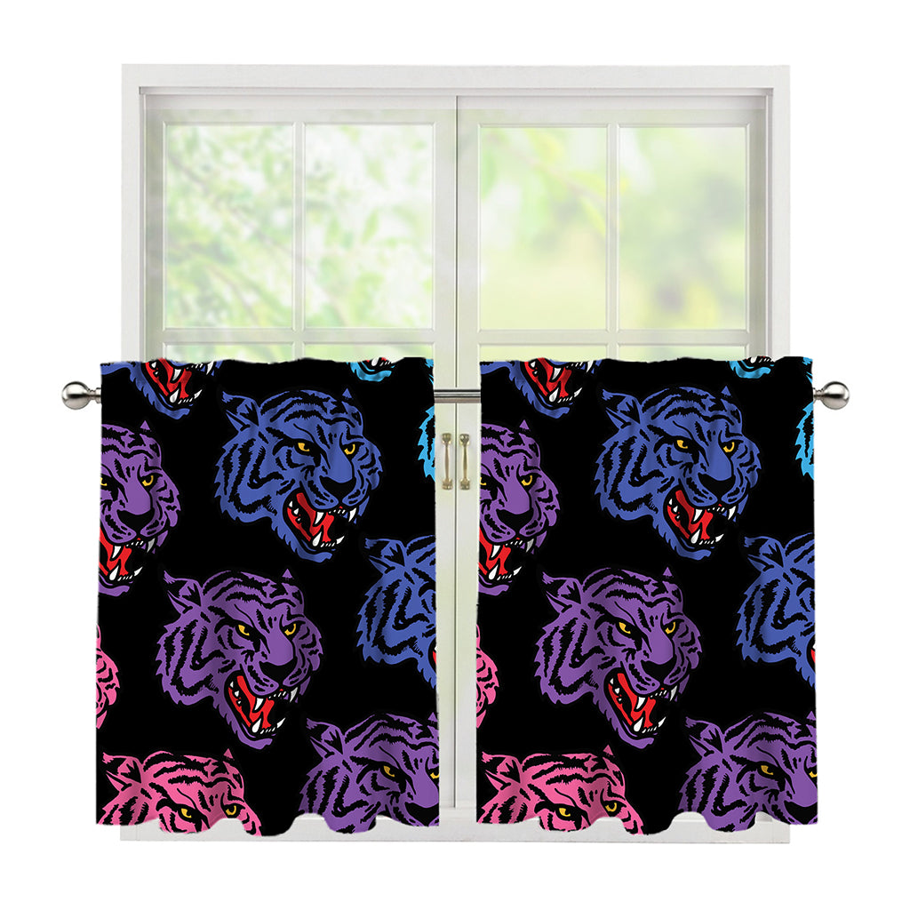 Colorful Tiger Head Pattern Print Tier Curtains