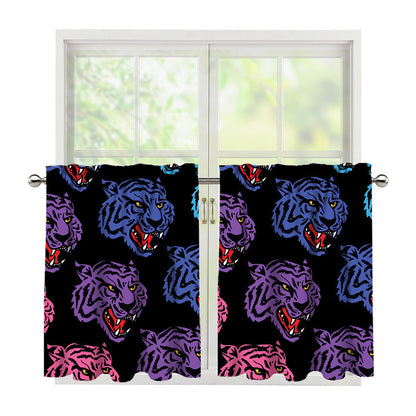 Colorful Tiger Head Pattern Print Tier Curtains