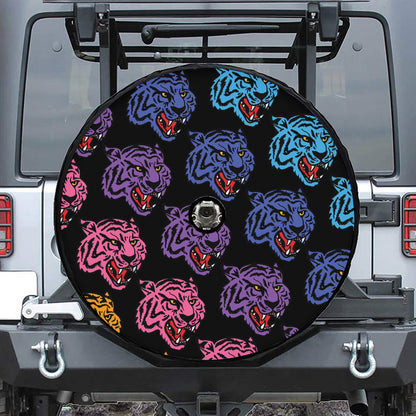 Colorful Tiger Head Pattern Print Tire Cover With Camera Hole