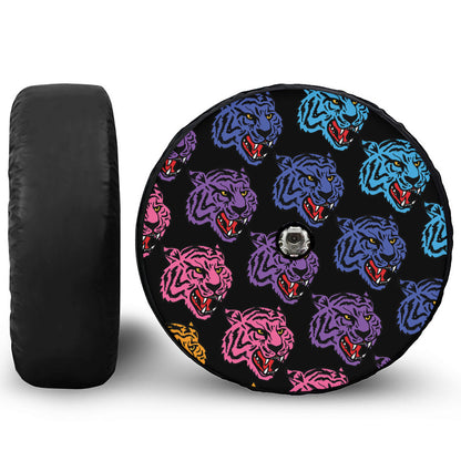 Colorful Tiger Head Pattern Print Tire Cover With Camera Hole