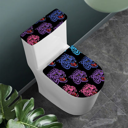 Colorful Tiger Head Pattern Print Toilet Lid And Tank Cover Set