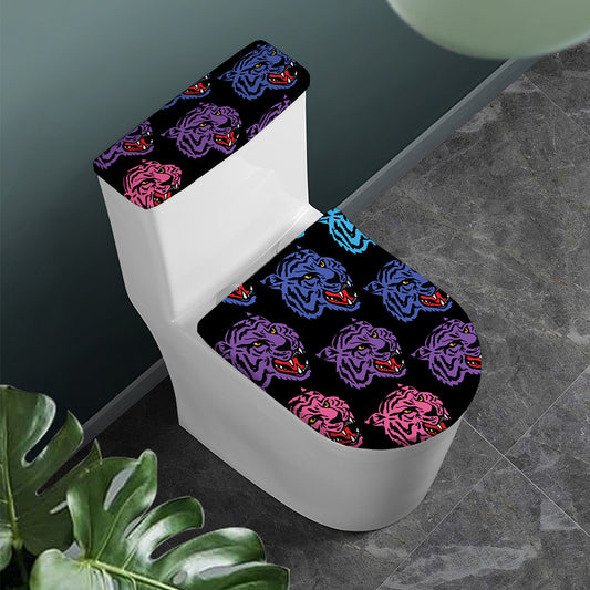 Colorful Tiger Head Pattern Print Toilet Lid And Tank Cover Set