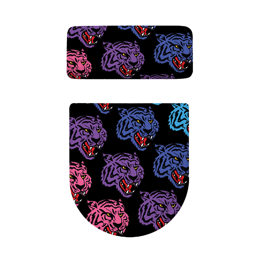Colorful Tiger Head Pattern Print Toilet Lid And Tank Cover Set