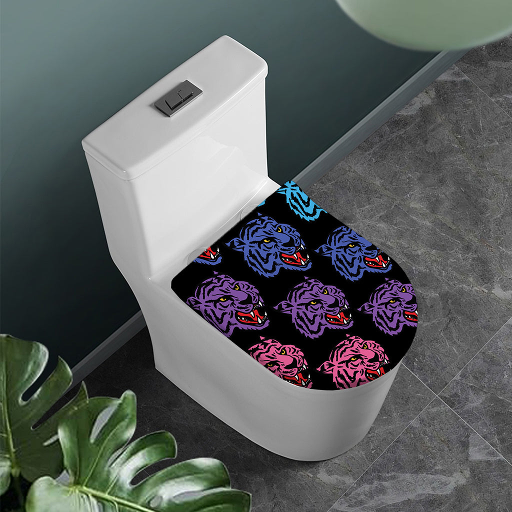 Colorful Tiger Head Pattern Print Toilet Lid Cover