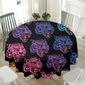 Colorful Tiger Head Pattern Print Waterproof Round Tablecloth