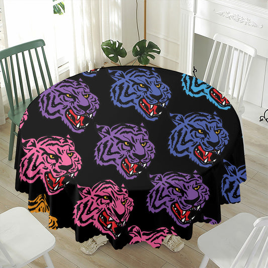 Colorful Tiger Head Pattern Print Waterproof Round Tablecloth