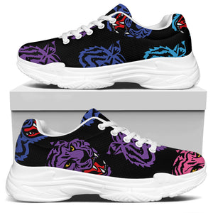 Colorful Tiger Head Pattern Print White Chunky Shoes