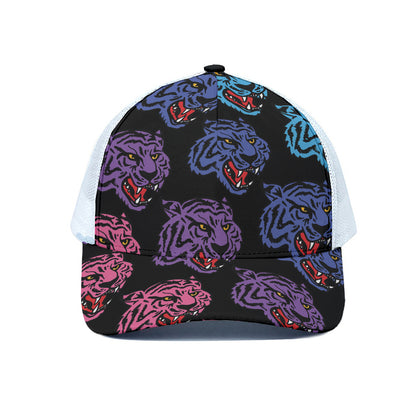 Colorful Tiger Head Pattern Print White Mesh Trucker Cap