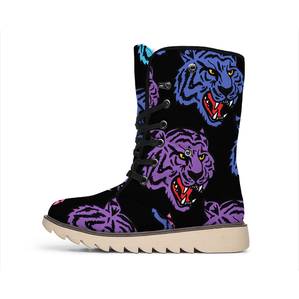 Colorful Tiger Head Pattern Print Winter Boots