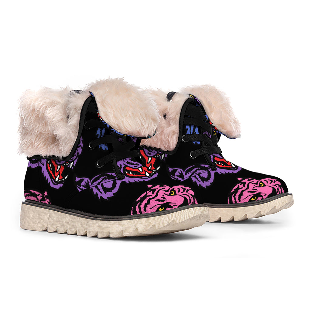 Colorful Tiger Head Pattern Print Winter Boots
