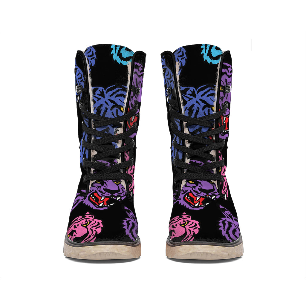 Colorful Tiger Head Pattern Print Winter Boots