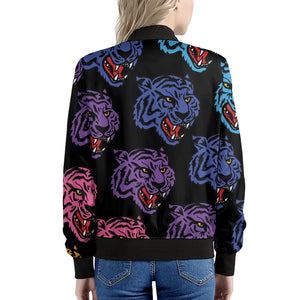 Colorful Tiger Head Pattern Print Women's Bomber Jacket