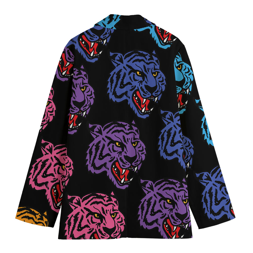 Colorful Tiger Head Pattern Print Women's Cotton Blazer