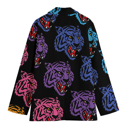 Colorful Tiger Head Pattern Print Women's Cotton Blazer