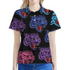 Colorful Tiger Head Pattern Print Women's Polo Shirt