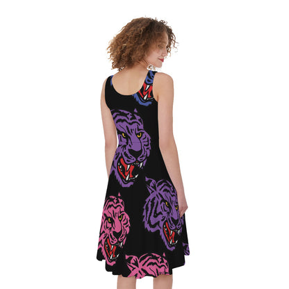 Colorful Tiger Head Pattern Print Women's Sleeveless Dress