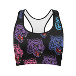 Colorful Tiger Head Pattern Print Women's Sports Bra