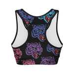 Colorful Tiger Head Pattern Print Women's Sports Bra