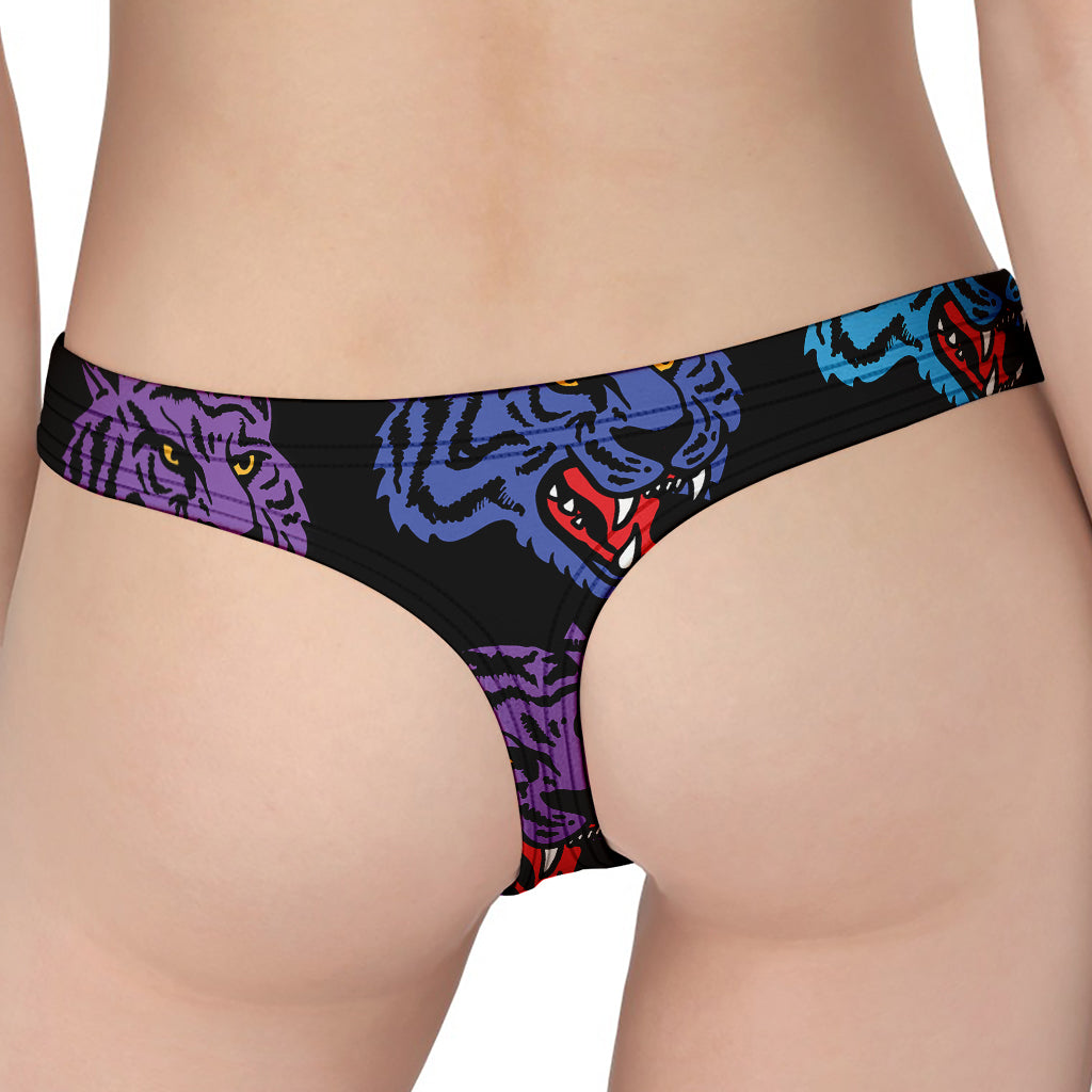 Colorful Tiger Head Pattern Print Women's Thong