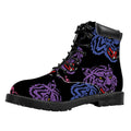 Colorful Tiger Head Pattern Print Padded Collar Lace Up Boots