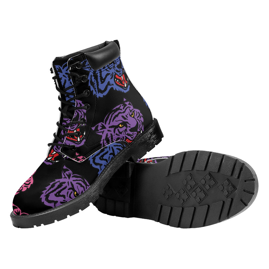 Colorful Tiger Head Pattern Print Work Boots