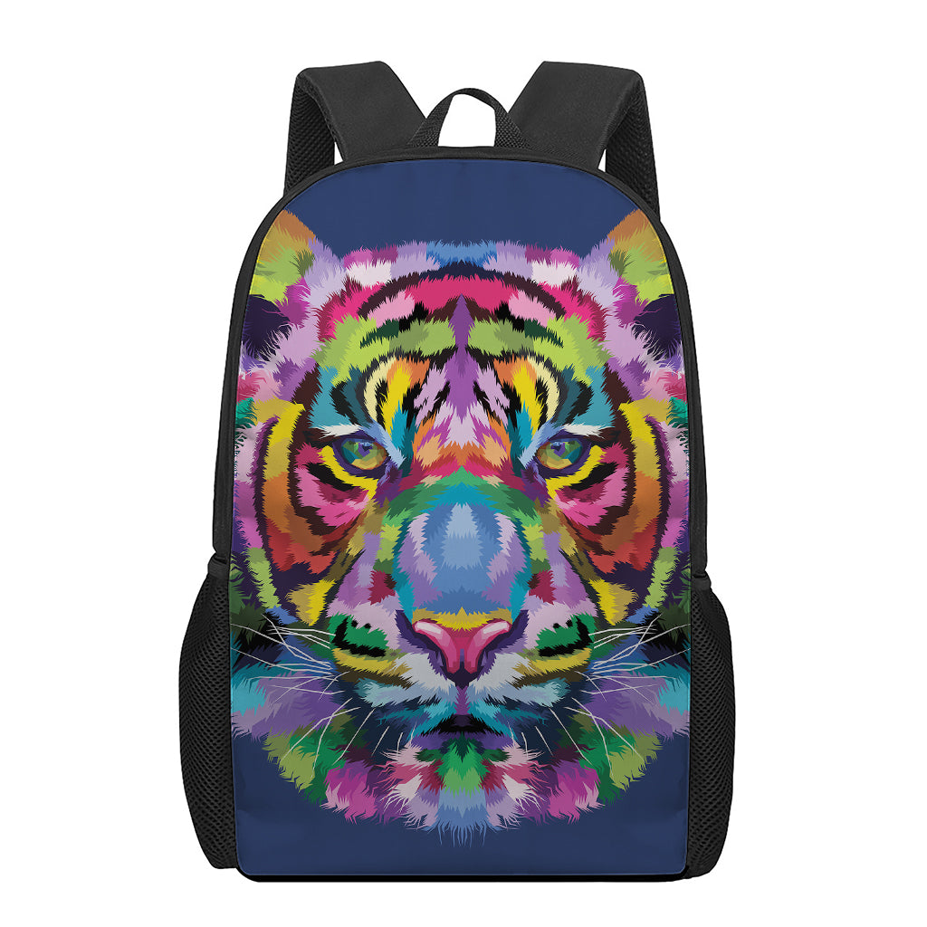 Colorful Tiger Portrait Print 17 Inch Backpack