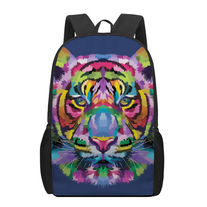 Colorful Tiger Portrait Print 17 Inch Backpack