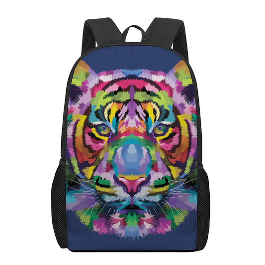 Colorful Tiger Portrait Print 17 Inch Backpack