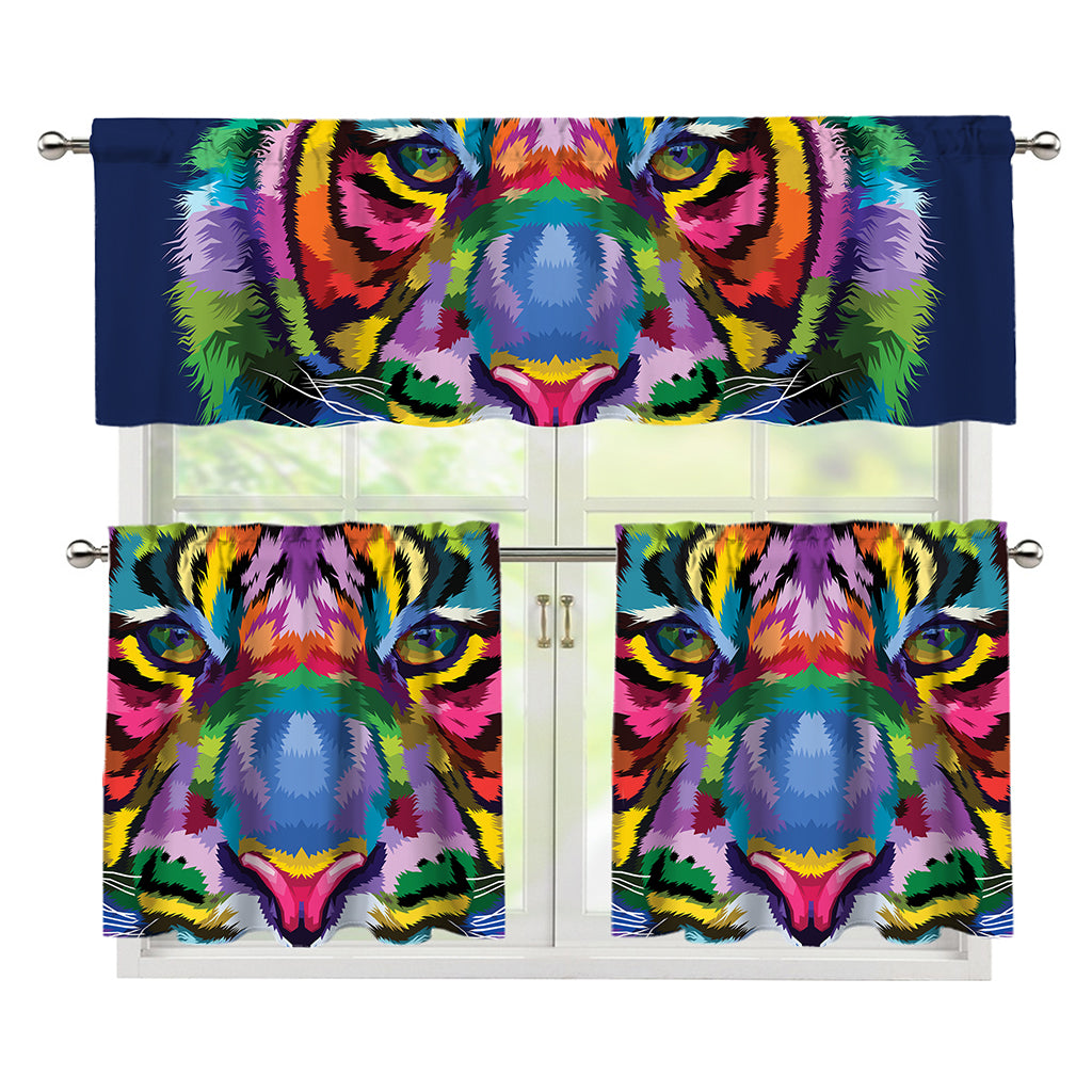 Colorful Tiger Portrait Print 3 Piece Kitchen Curtains