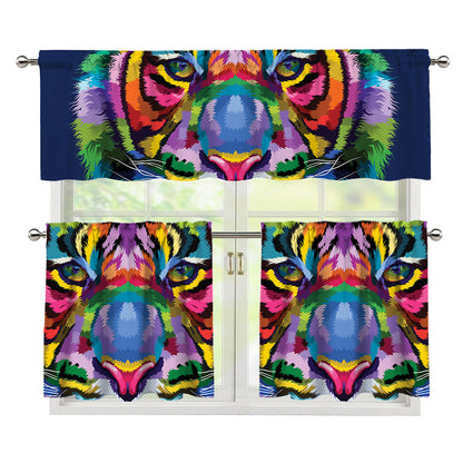 Colorful Tiger Portrait Print 3 Piece Kitchen Curtains